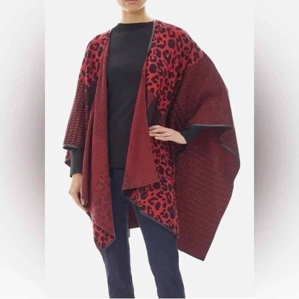 Chico’s Women’s Red, White, and Blue Shawl Cape One Size